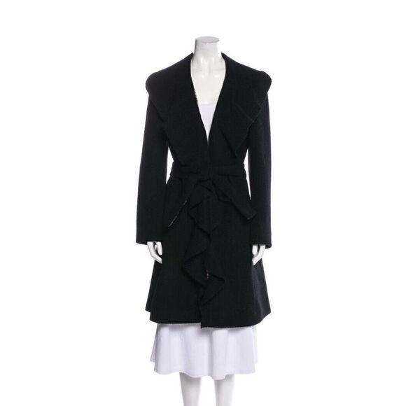Just Cavall Virgin Wool Trench Coat Ruffle front sz 42 US 6 - Picture 13 of 13